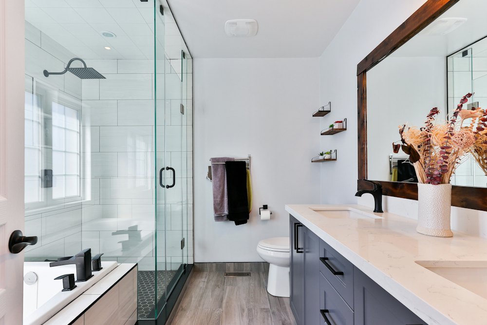 Finished bathroom with modern tapware